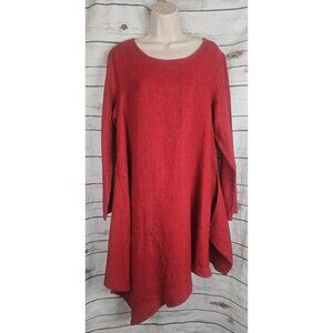 Bryn Walker Red 100% Linen Oversized Asymmetrical Tunic Top M Lagenlook